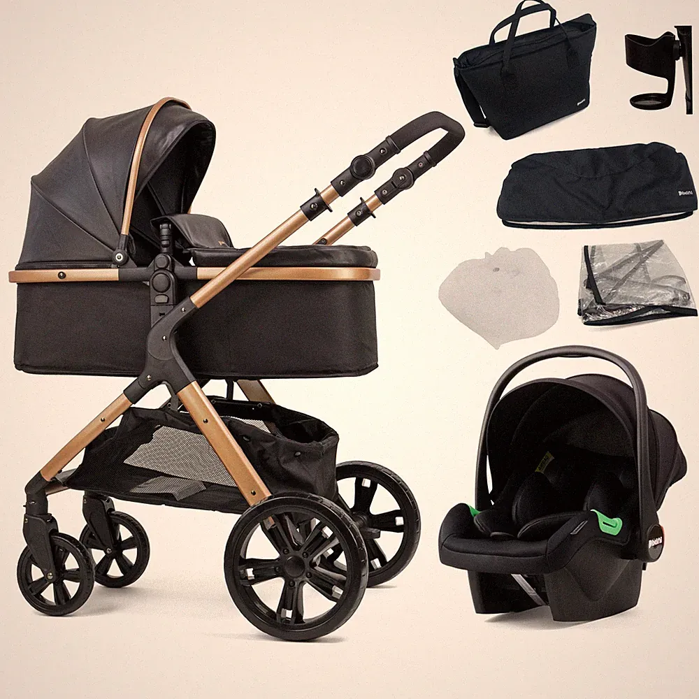 Pixini 3in1 Kinderwagen Set Arizona mit Babyschale (schwarz/gold)
