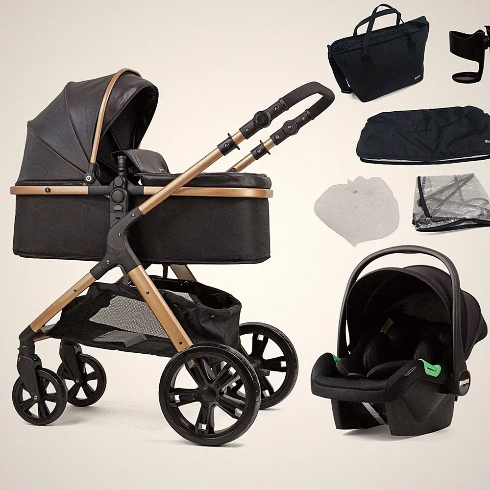 Pixini Arizona 3in1 Kinderwagen Set schwarz/gold inkl. Babyschale i-Size