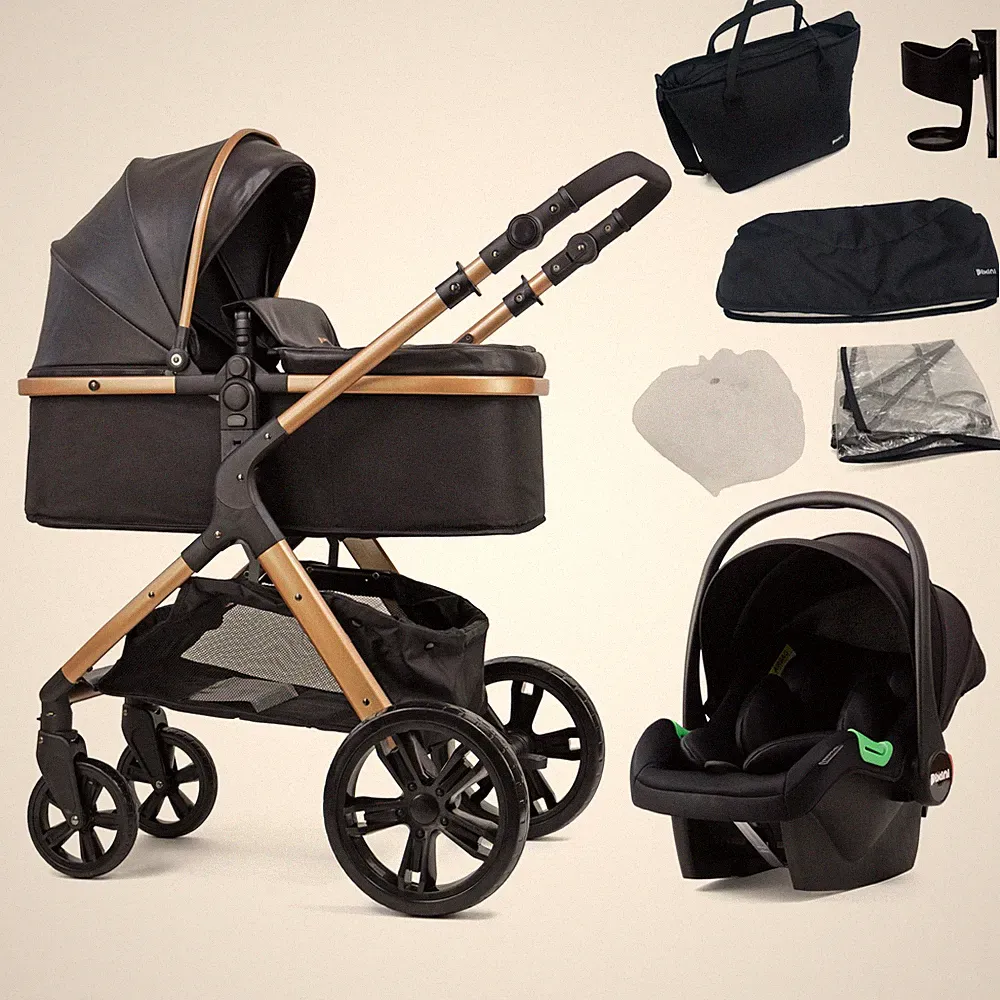 Pixini Kinderwagen Nelio 3in1 gold / schwarz