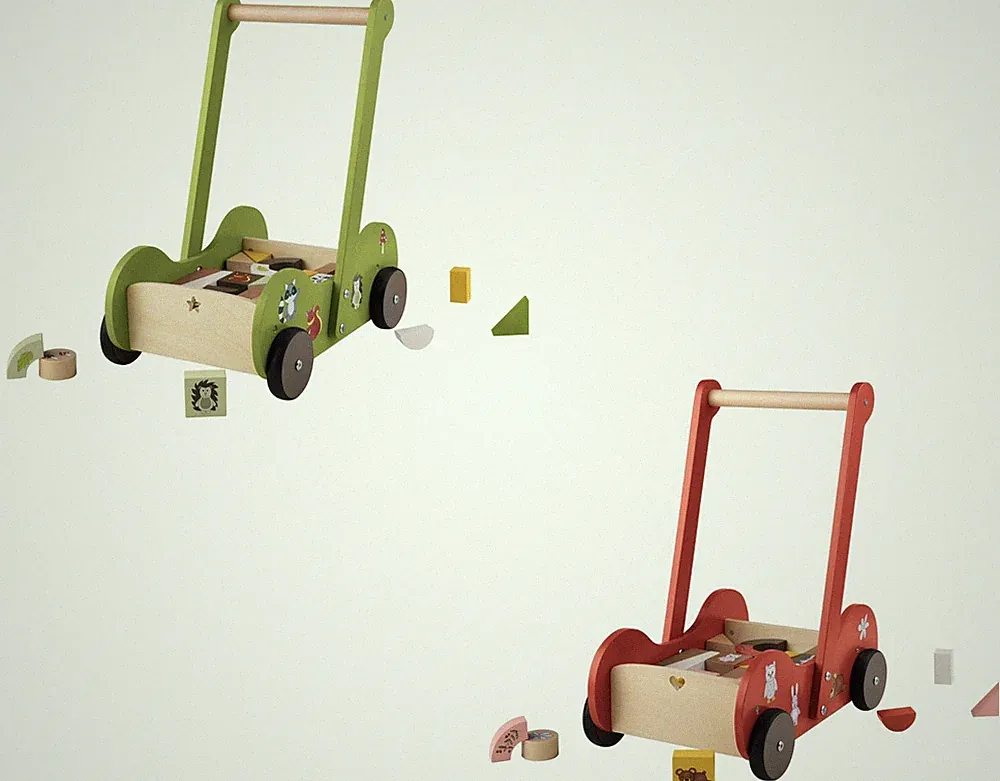 PLAYTIVE Schiebewagen Puppenwagen Kinderwagen Spiel Waldtiere Holz 31 tlg.