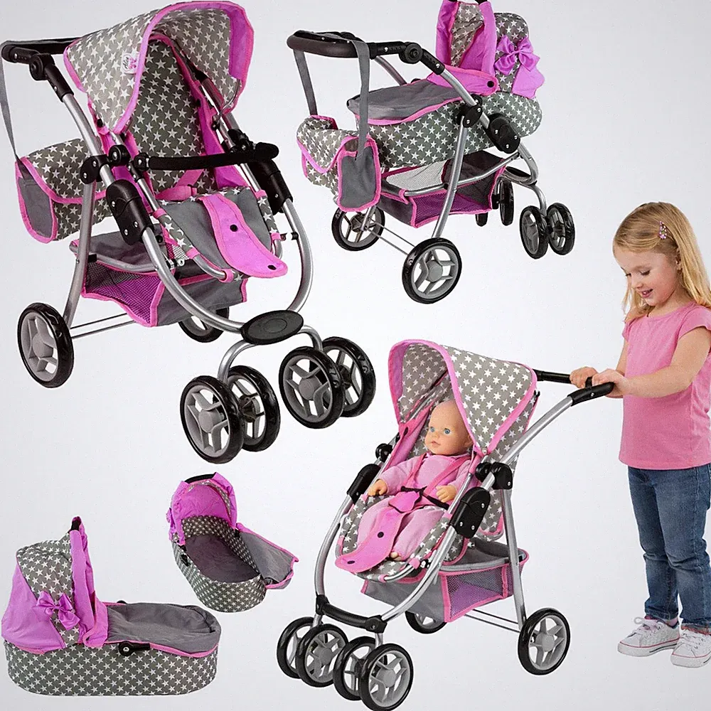 Puppenwagen 2in1 Kombi Kinderwagen Buggy Mit Tragetasche Rosa Buggyfunktion