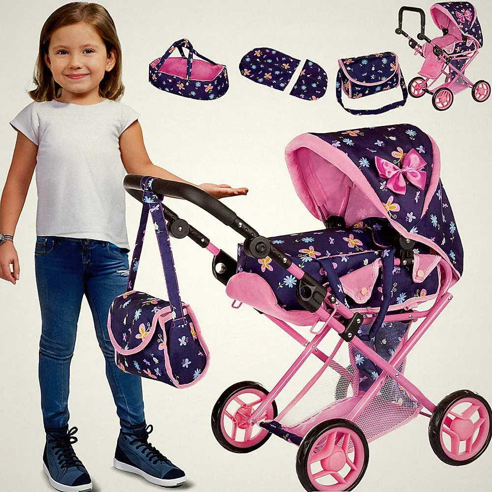 Puppenwagen 3in1 mit Gondel, Buggy, Tasche & Bettset höhenverstellbar