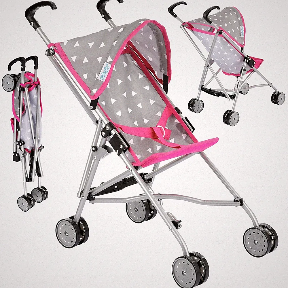 Puppenwagen Buggy faltbar leicht mit Gurt und Dach für Puppen bis 46 cm