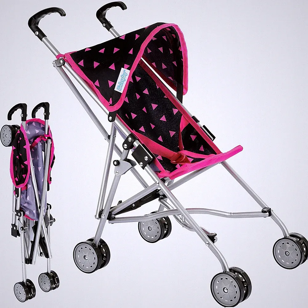 Puppenwagen Buggy klappbar leicht mit Gurt und Doppelrädern rosa