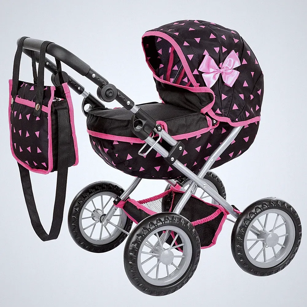 Puppenwagen für Puppen mit Tasche klappbar verstellbarer Griff rosa