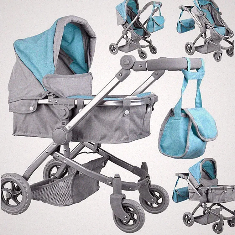 Puppenwagen Kinderwagen Kinderplay Babypuppenwagen Kinderwagen Grau/Blau 2in1 JO