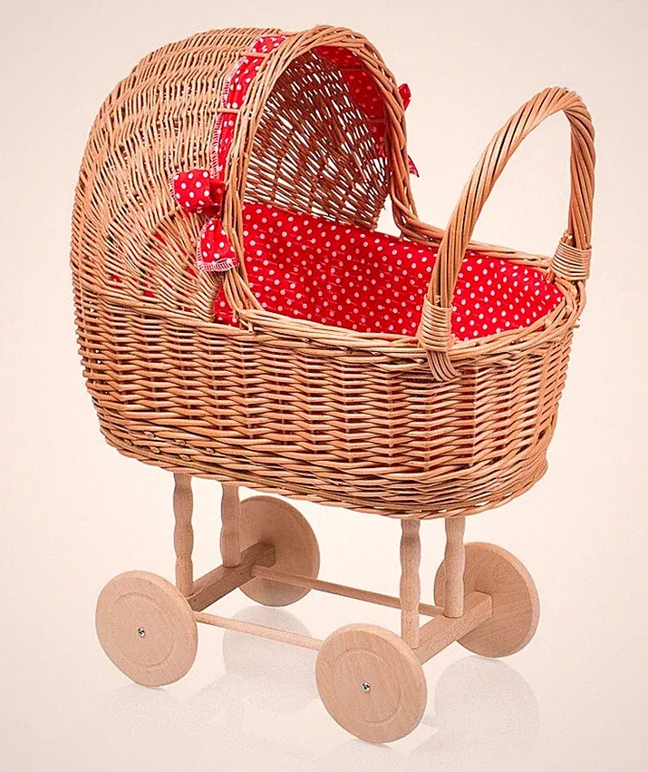 Puppenwagen Kinderwagen Weidenkorb Weiden Holz Korbgeflecht Weidenwagen Kinder
