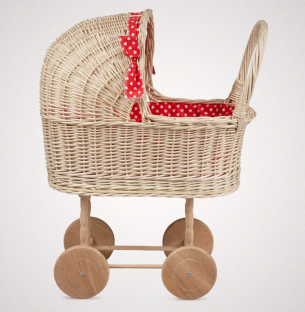 Puppenwagen Kinderwagen Weidenkorb Weiden Korbgeflecht Weidenwagen Weiß WAG3