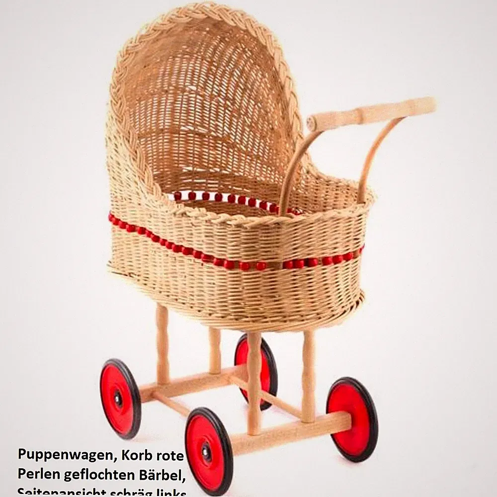 Puppenwagen, Korb rote Perlen Retro, Kinderspielzeug, Mädchen