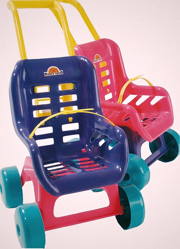 Puppenwagen Kunststoff Puppen Zubehör Sportwagen mit Schalensitz bunt +3J