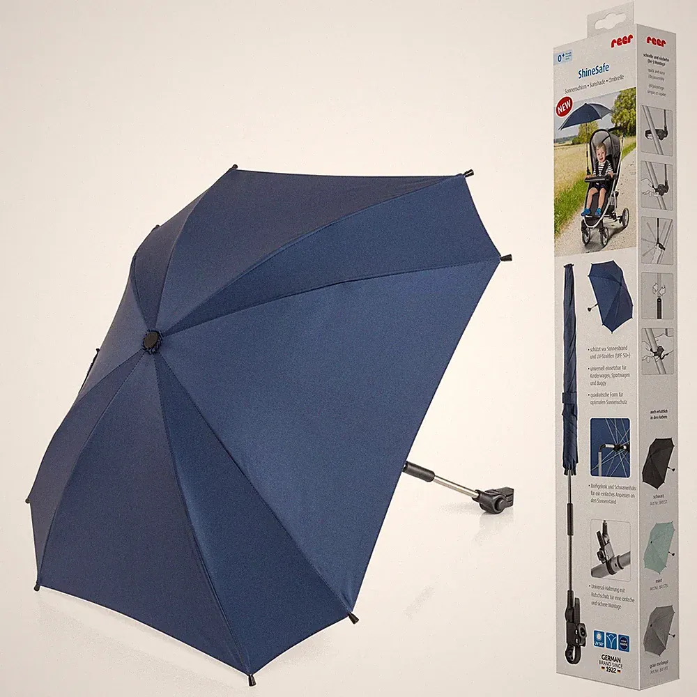 Reer 80 cm Sonnenschirm blau für Kinderwagen – UV-Schutz, schwenkbar