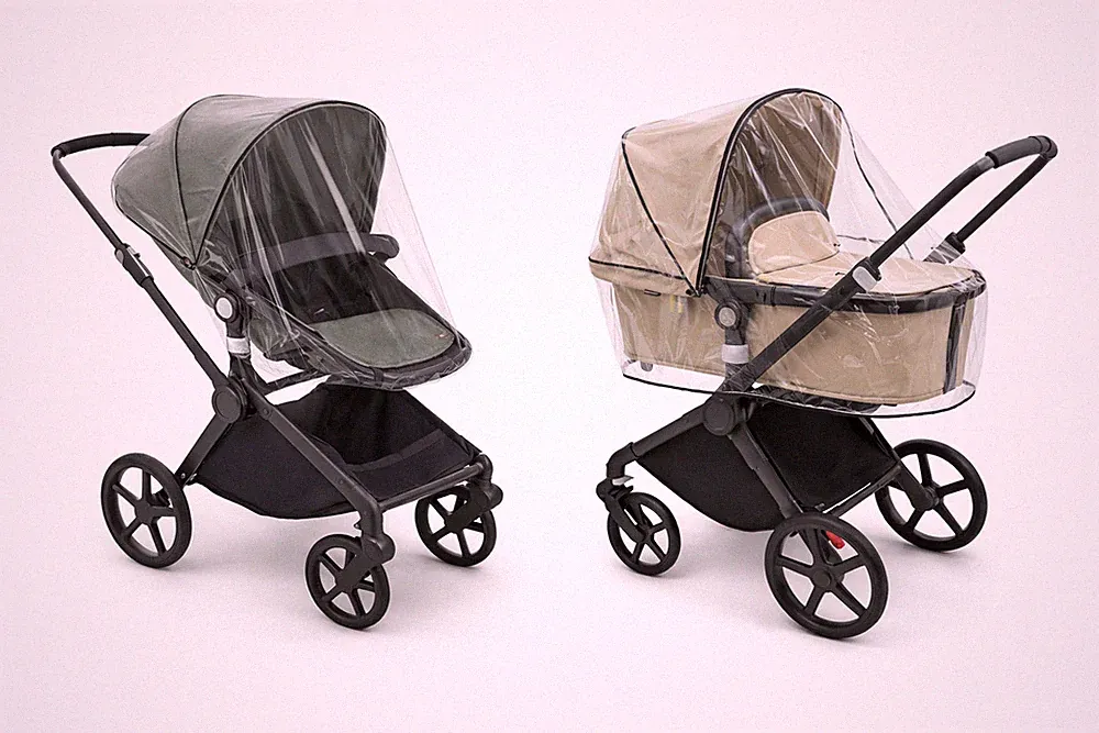 Regenschutz für Bugaboo Fox Cub Kinderwagen, superweiches PVC, hergestellt in UK, Reißverschluss