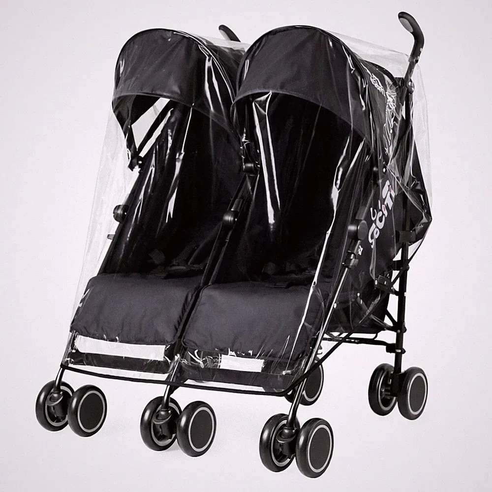Regenschutz für Zeta Citi Zwillingskinderwagen, hergestellt in Großbritannien aus durchsichtigem supersoft PVC
