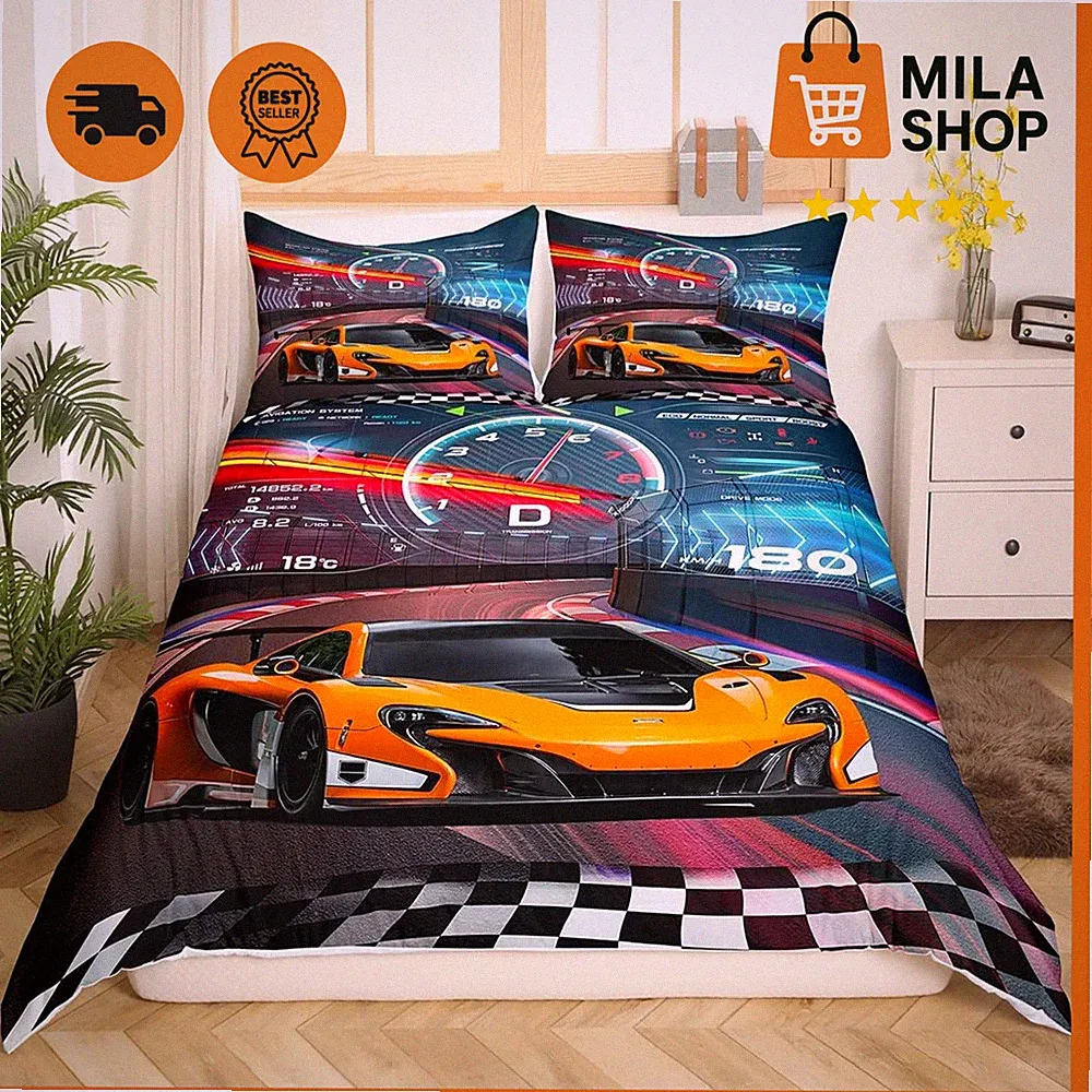 Rennwagen Bettwaesche Set Jungen Auto Rennauto Bettbezug Kinder Wendebettwaesche