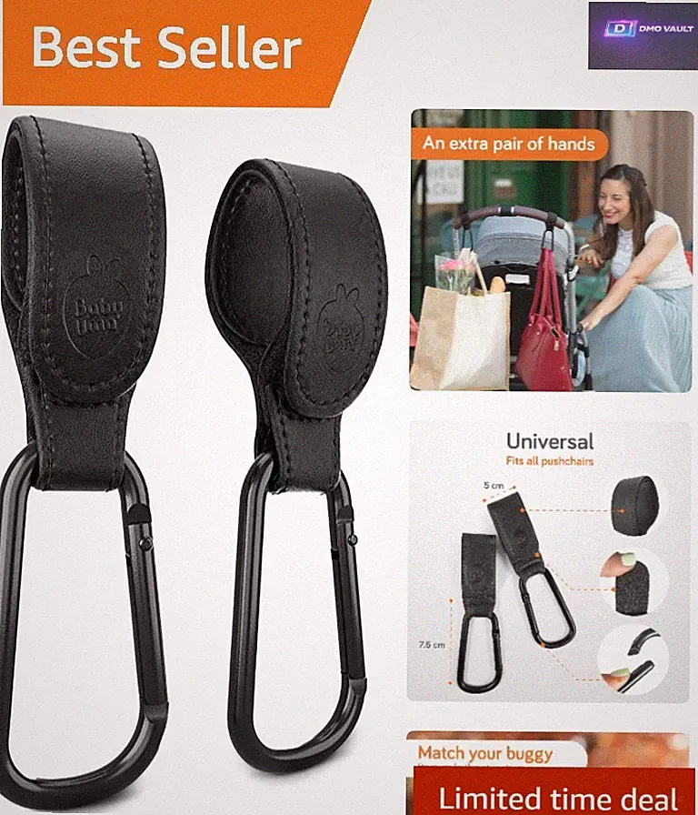 Robuste Kunstleder Kinderwagen Clips 2er Pack - Perfekt für Baby Reise Essentials