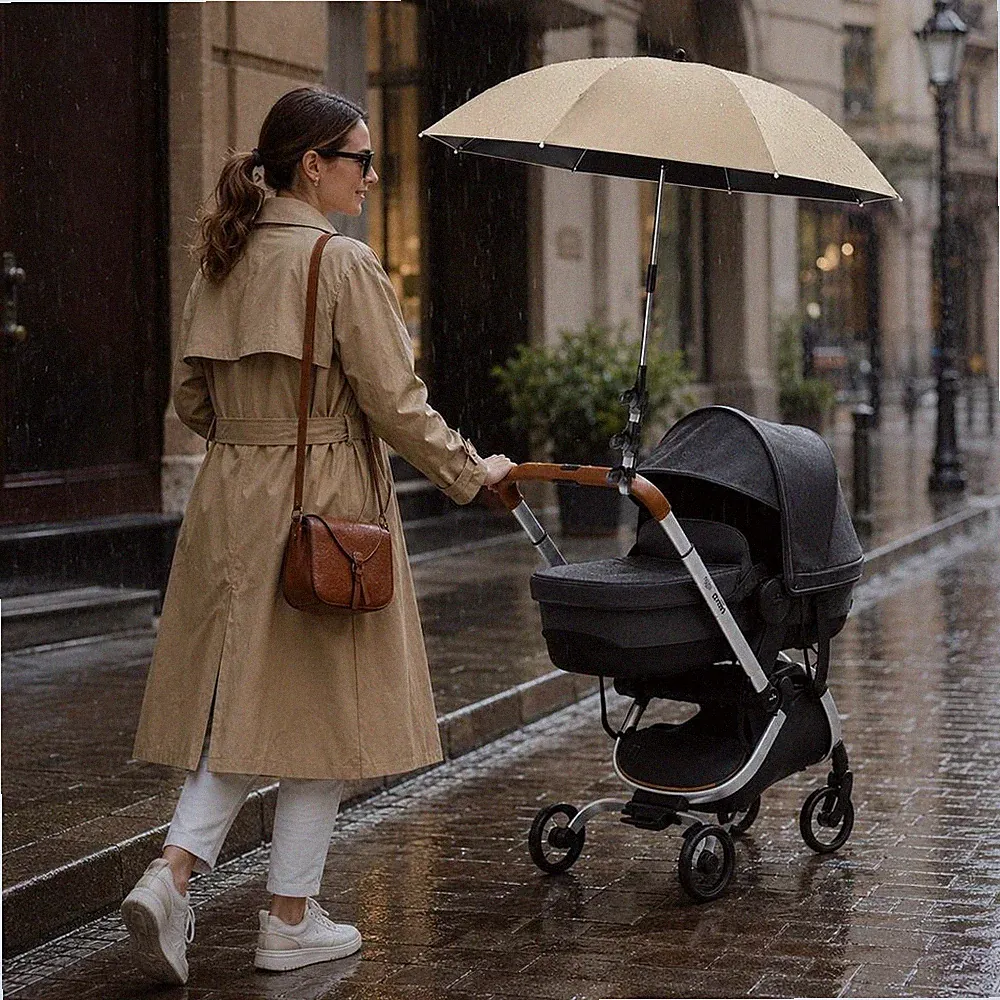 Robuster Beiger Eisen Baby Kinderwagen Sonnenschirm Verstellbar und Stabil