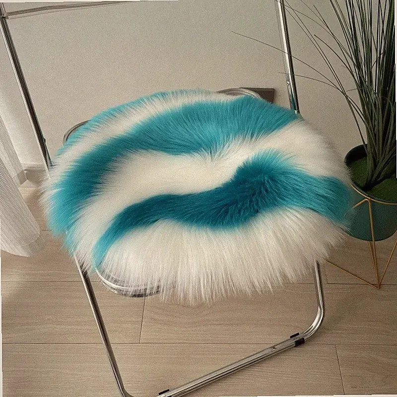 Runde Sitzkissen Sitzauflage Matte Kunstfell Thermisch 2-farbig Blau