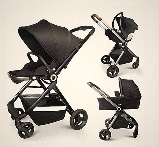 S600 Kinderwagen 3 in 1 Alu Buggy faltbar Schwarz mit Regenschutz