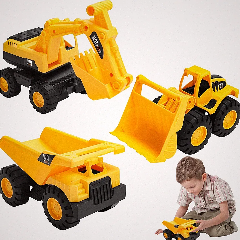 Sandspielzeug Bagger Sandkasten für Kinder ab 3+ Jahre – 3 Stück Bauwagen Spi...