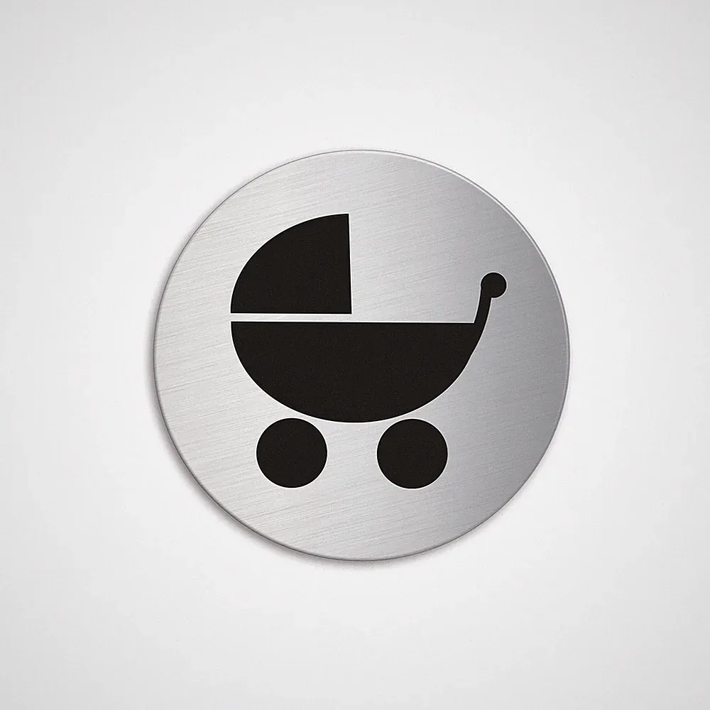Schild Kinderwagen-Abstellplatz Ø 60 mm Türschild aus Edelstahl matt gebürstet