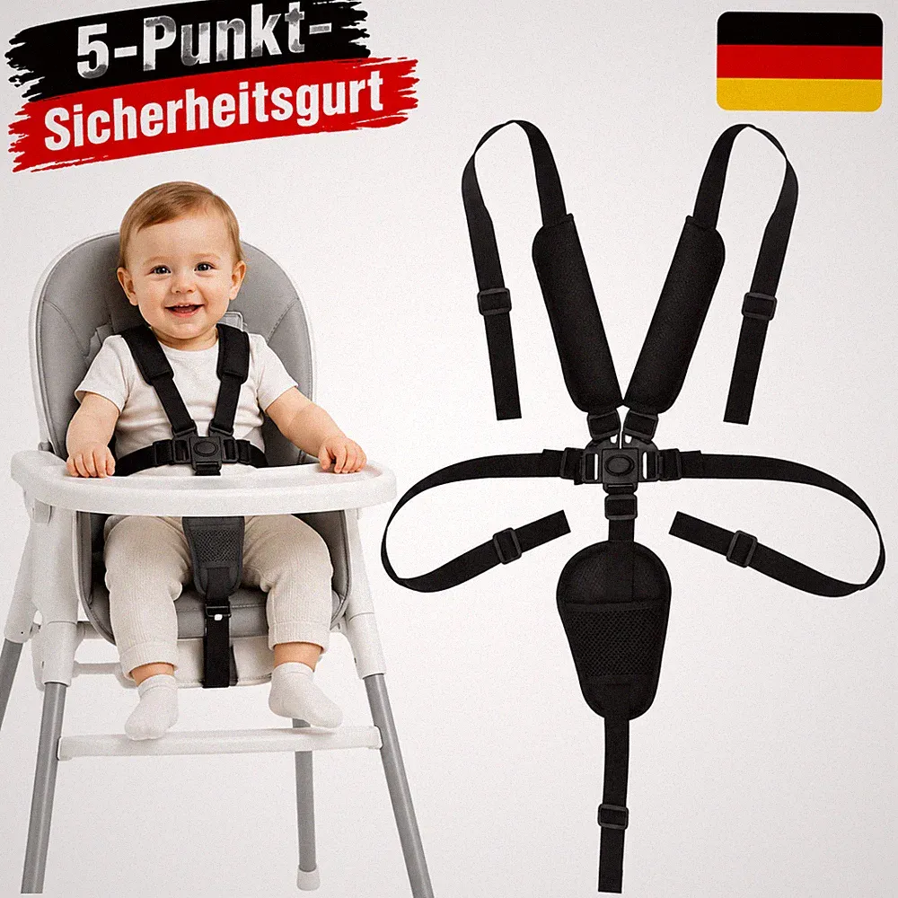 Schwarz 5-Punkt Sicherheitsgurt mit Schulterpolstern für Kinderwagen Hochstuhl