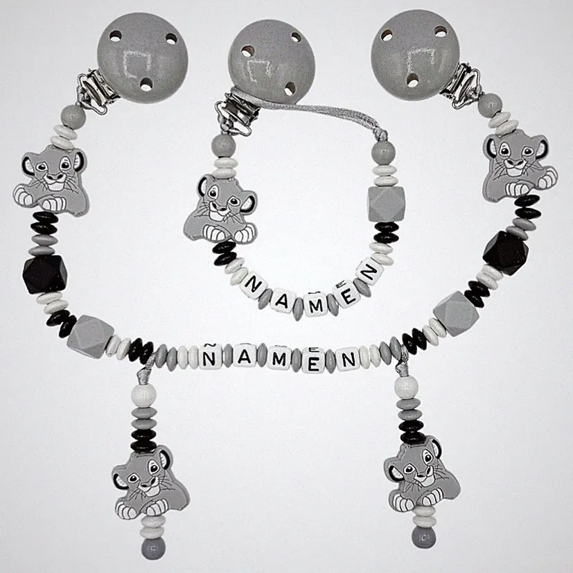 Set Schnuller- und Kinderwagenkette mit ihren Wunschnamen ❤️ LÖWE ❤️ Unisex ❤️