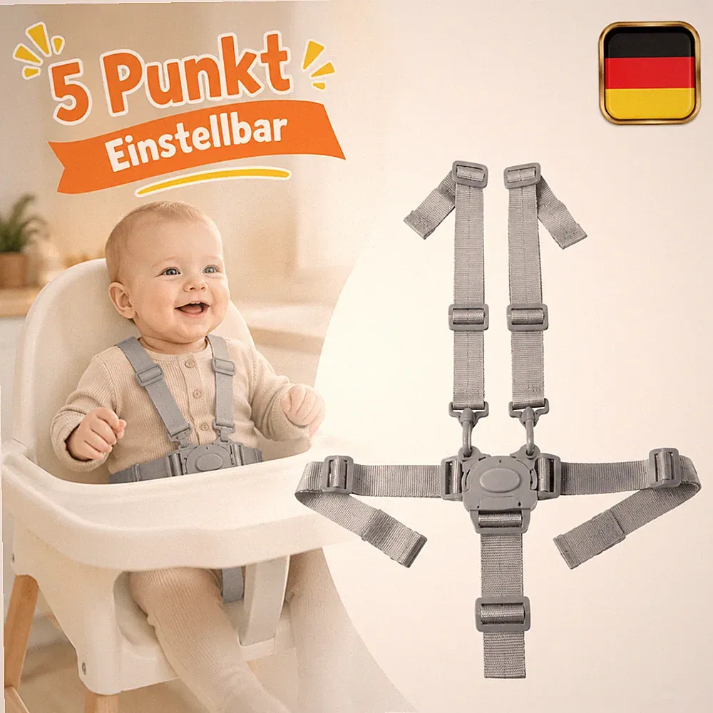Sicherheitsgurt verstellbar 5-Punkt Nylon Hochstuhlgurt Kinderwagen Grau Kinder
