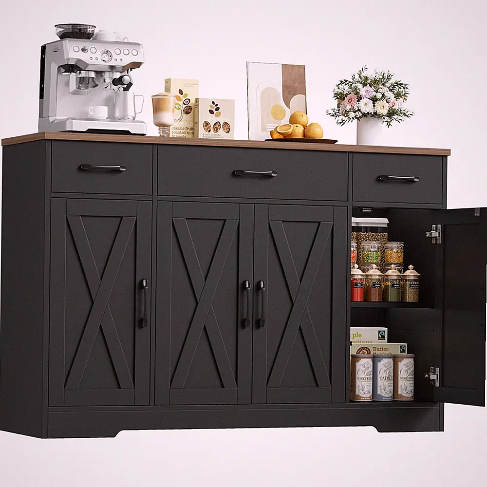 Sideboard, 140 cm Breit Küchenschrank mit 2 Verstellbaren Regalen, Buffetschrank