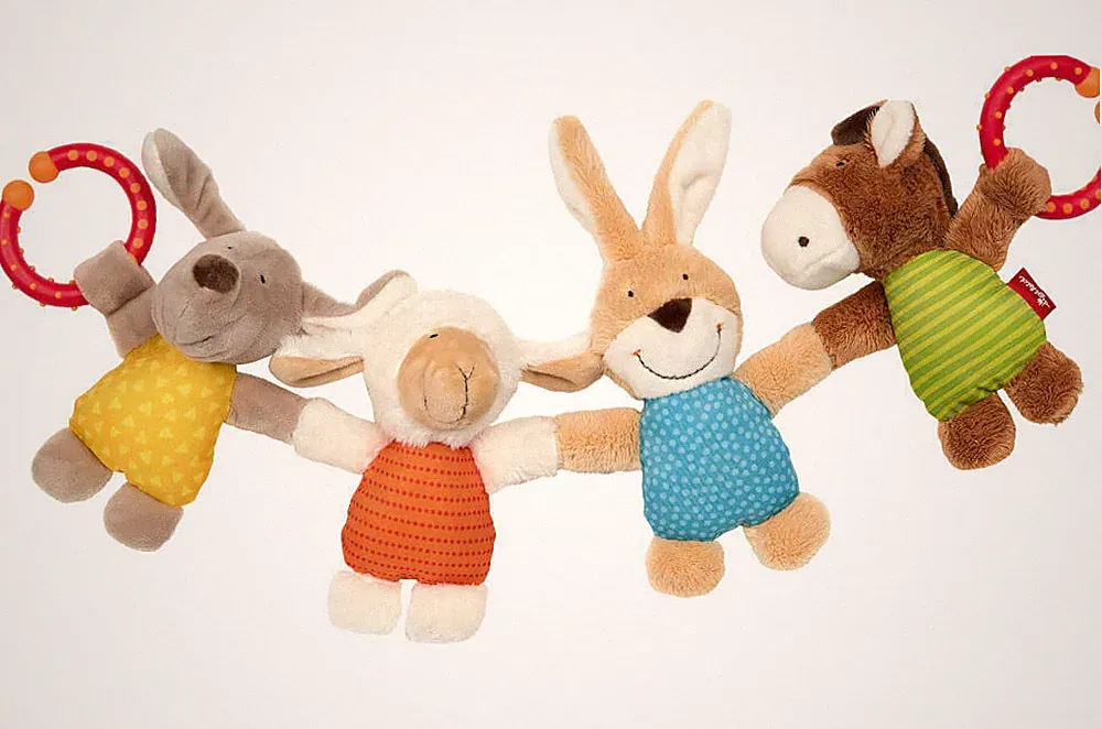 Sigikid Kinderwagenkette Bauernhof 42552 Tiere Türkis Lachs Hase Hund Neu & Ovp