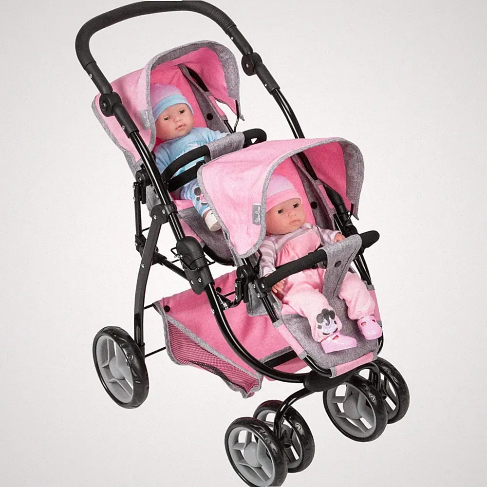 Silver Cross Puppenwagen Zwillingswellenkinderwagen Tandemkinderwagen Spielzeug Doppel Buggy NEU