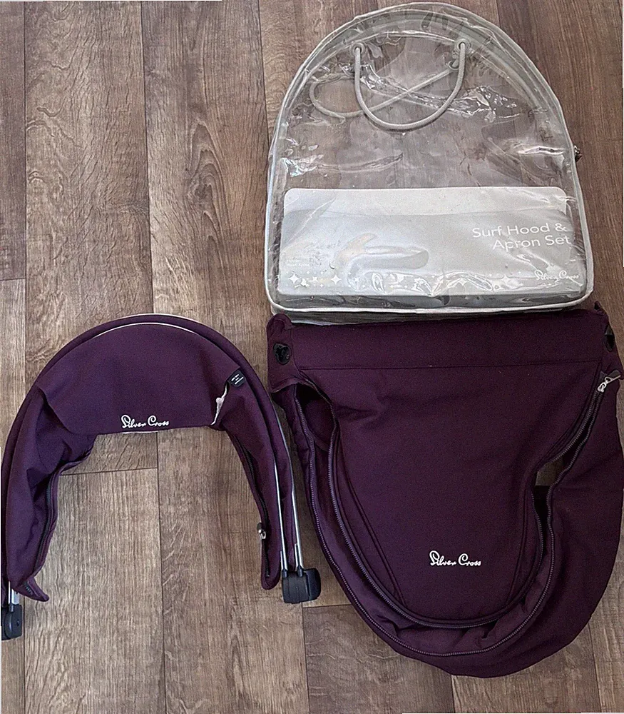 Silver Cross Surf Haube & Schürze Set für Kinderwagen Buggy - Aubergine