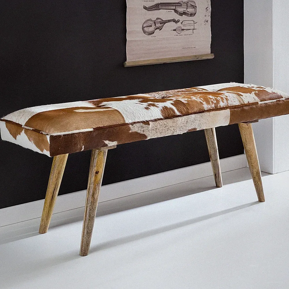 Sitzbank gepolstert 120cm Ziegenfell Garderobenbank Design Flurbank Bettbank