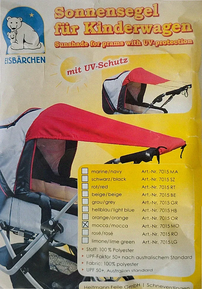 Sonnensegel Firma Heitmann UV 50+ für Kinderwagen, Buggy Sportwagen Fb.braun