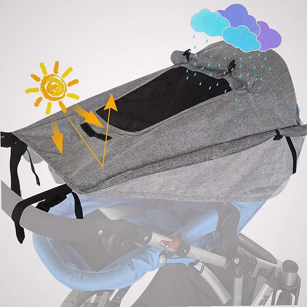Sonnensegel Kinderwagen Grau UV Schutz 50 Wasserdicht Sichtfenster Sonnenschutz