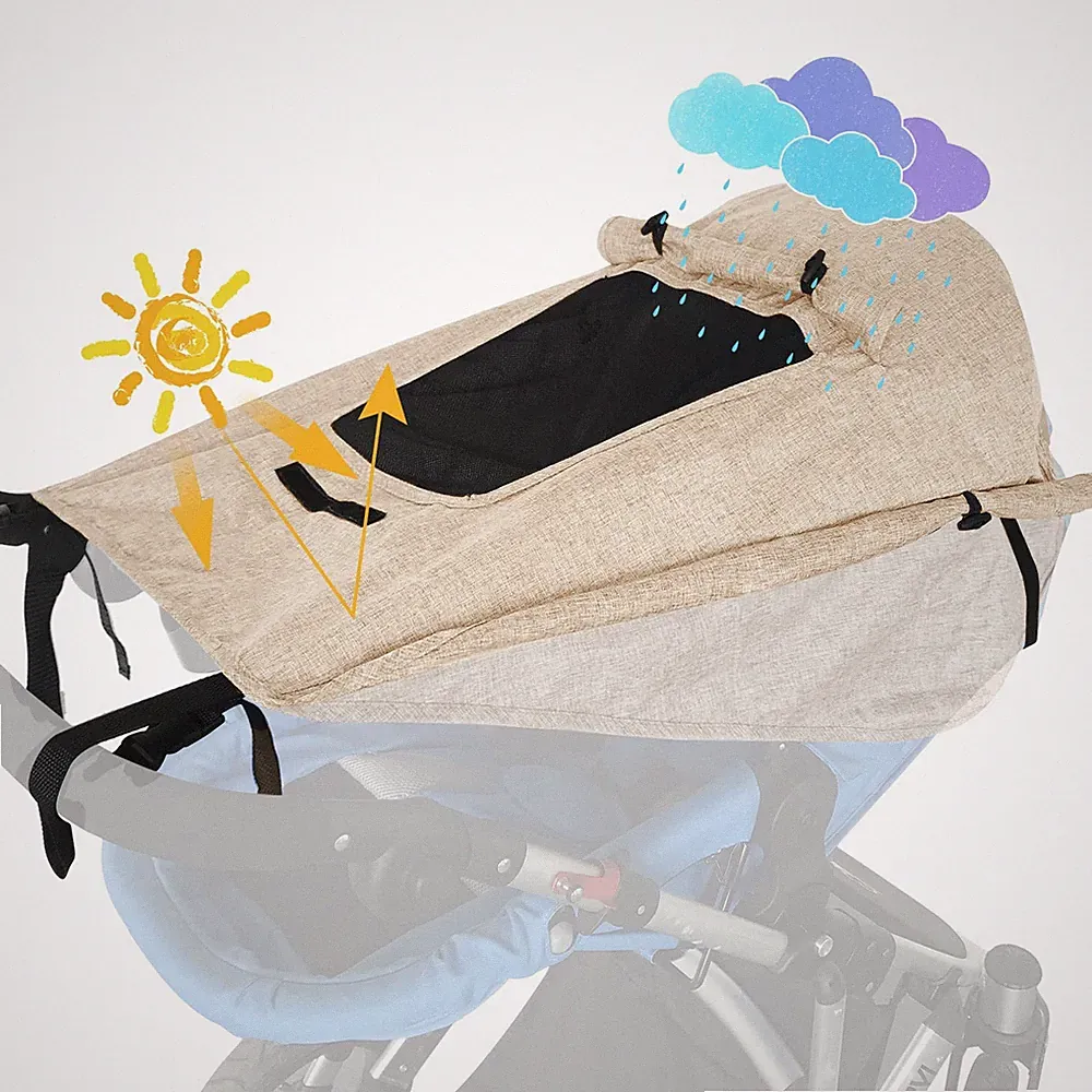 Sonnensegel Kinderwagen UV Schutz 50+ Wasserdicht Sichtfenster Khaki Universal