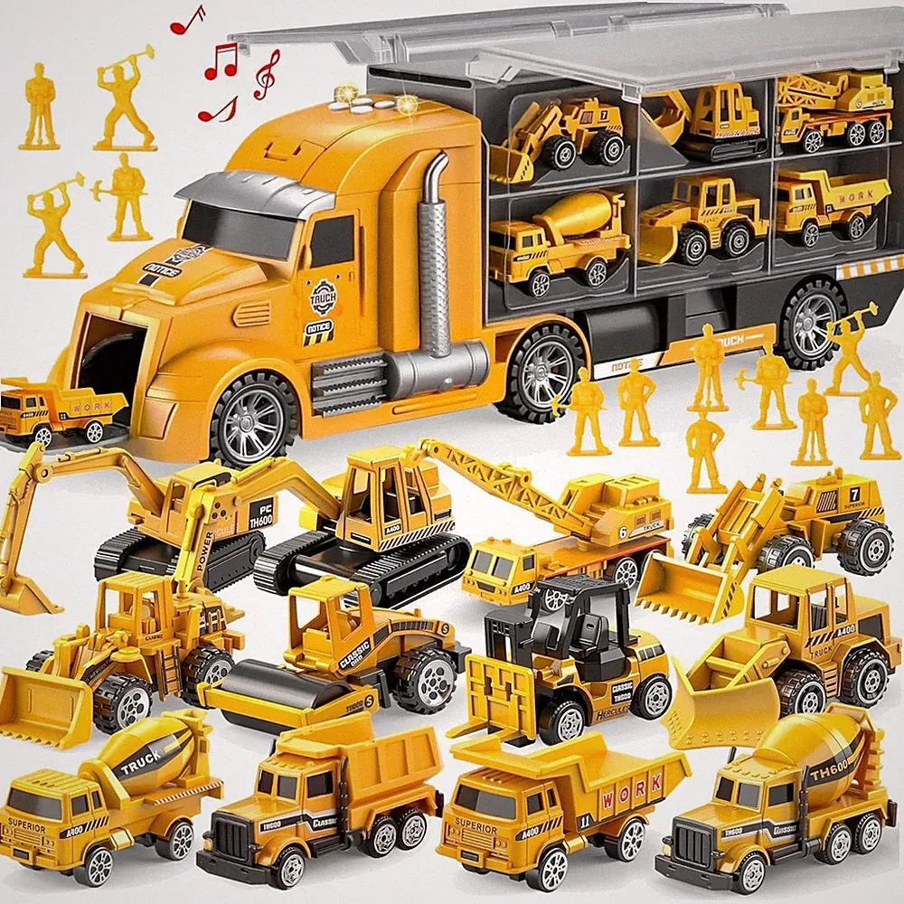 Spielzeugauto Bauwagen Baufahrzeug Set 25 Teile Licht Sound Kinder Geschenk