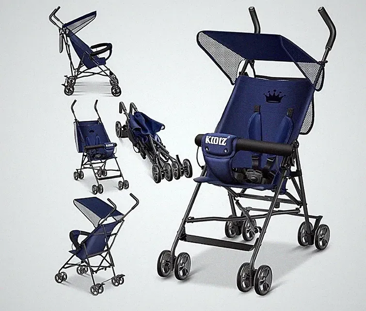 Sportlicher Buggy/Kinderwagen 5-Punkt-Gurt, ab 6 Monaten, Blau/Navy