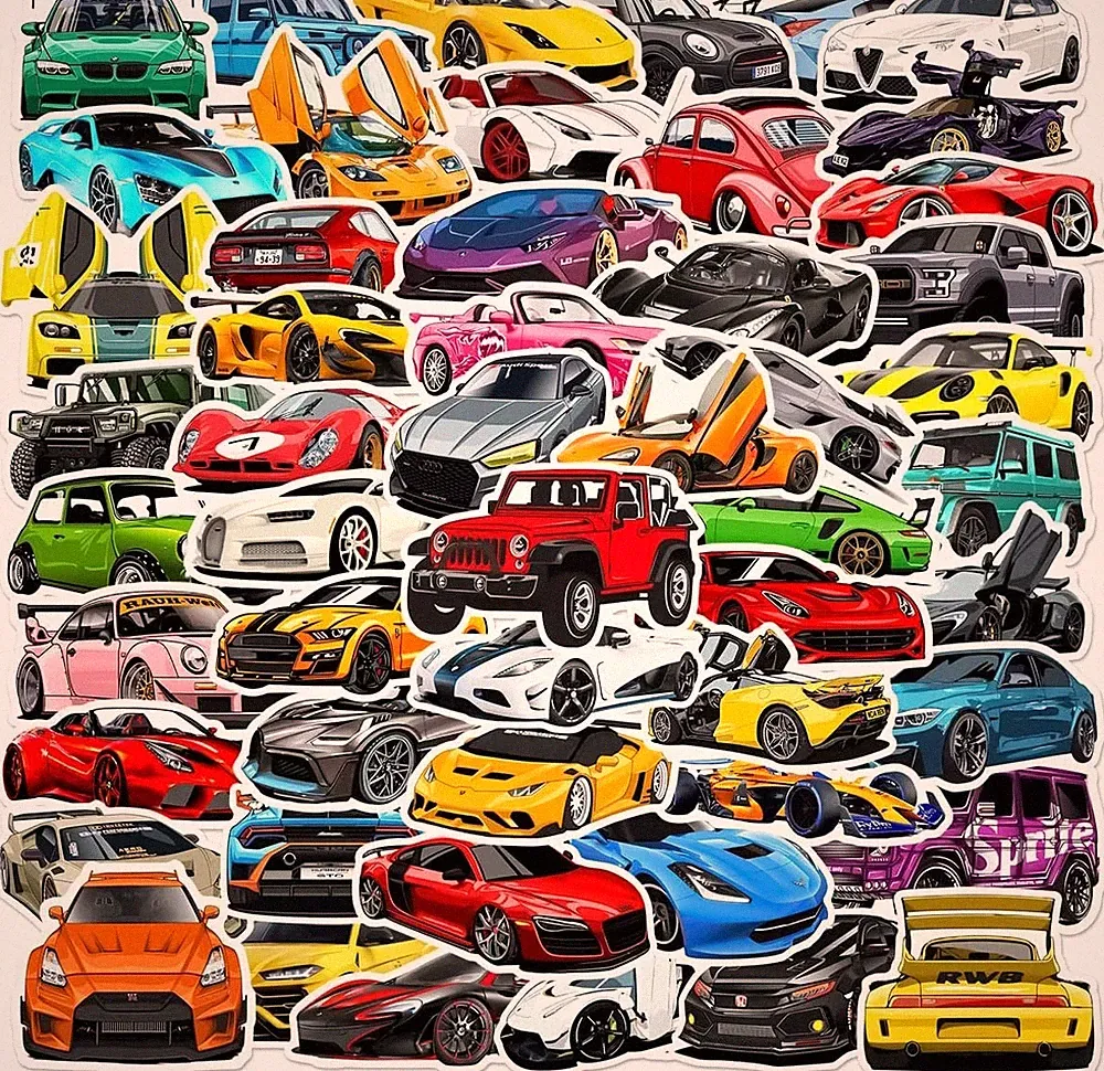 Sportwagen Rennen Aufkleber Sportwagen Sticker Set 50 Stücke Niedlich Deko fü...