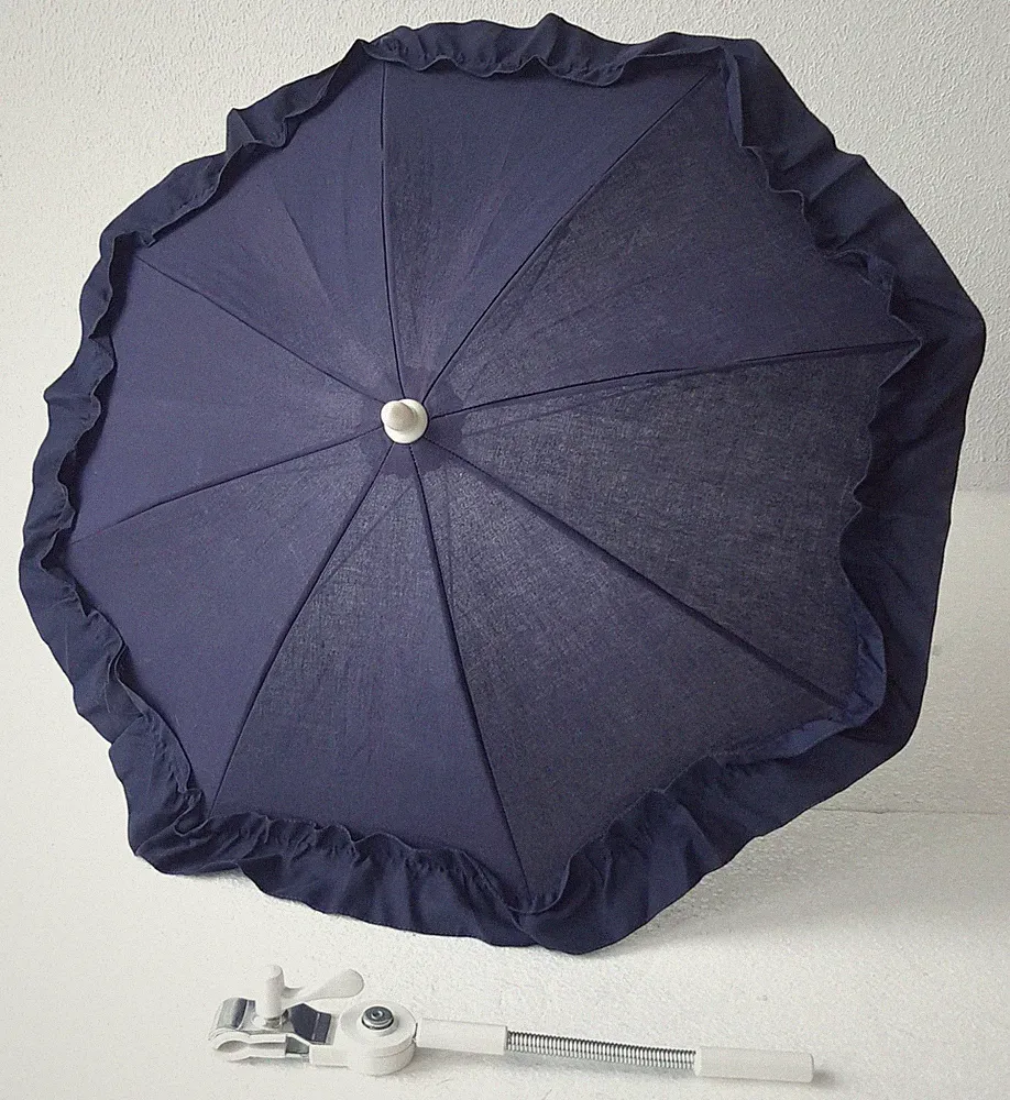 Stoff Sonnenschirm Universal Kinderwagen Buggy Marineblau mit Bordüre