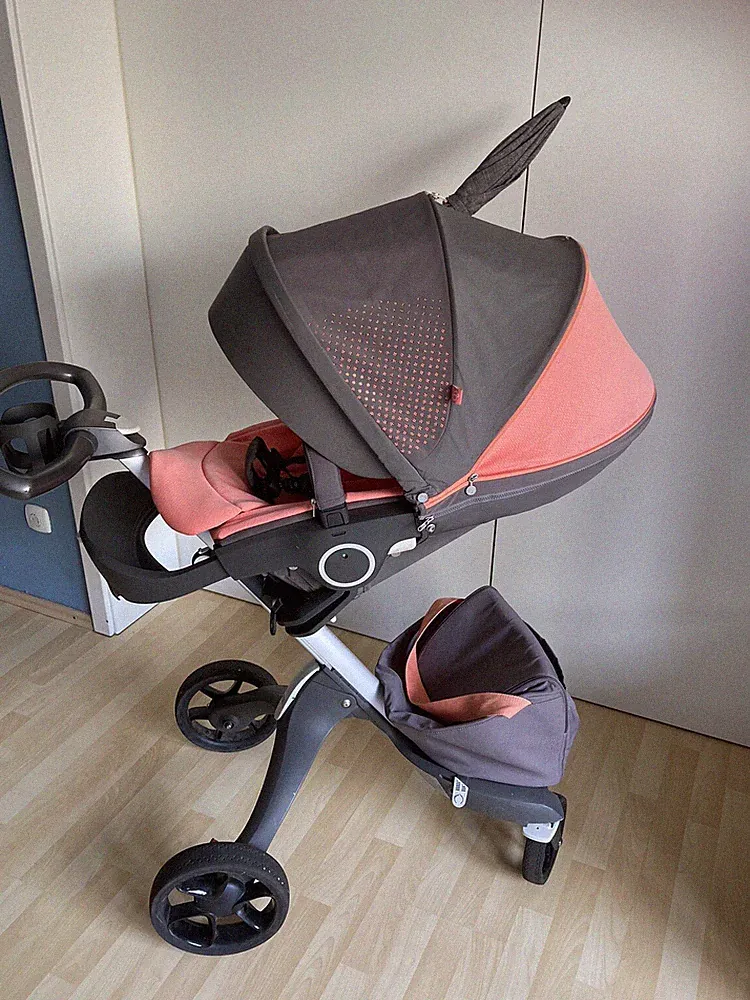 Stokke Kinderwagen Xplory V5 mit Zubehör Silber Korall