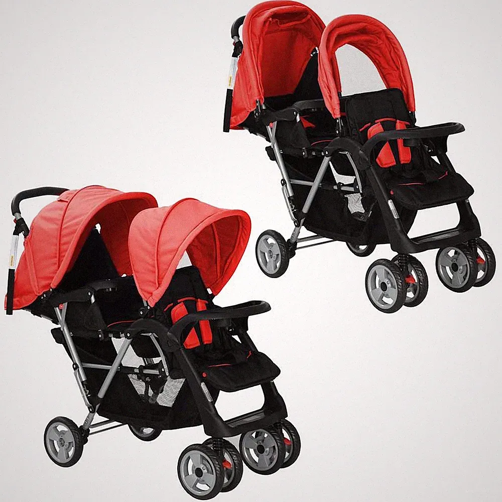 Tandem-Kinderwagen Stahl Rot und Schwarz