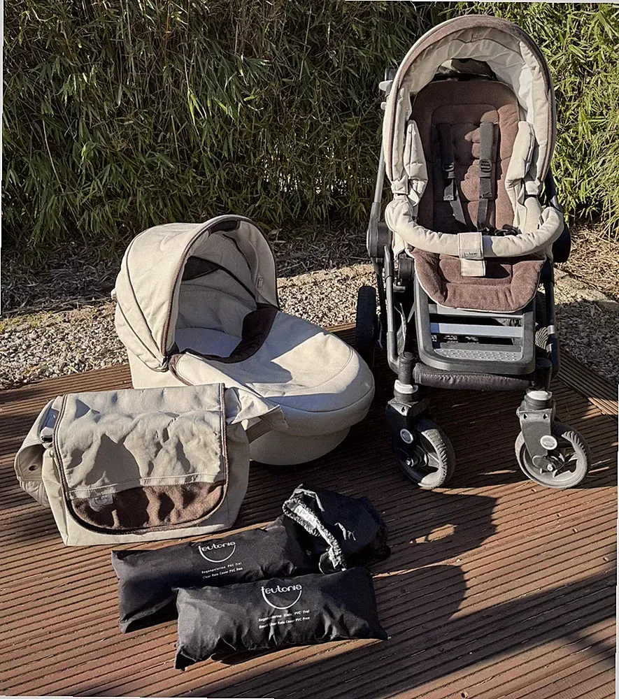 TEUTONIA Kombi Kinderwagen creme, Babywanne, Sportsitz, Luftreifen, Handbremse