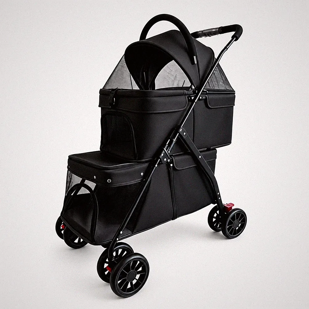 Tierbuggy mit zwei Etagen atmungsaktiv Kinderwagen stabil für Spaziergänge