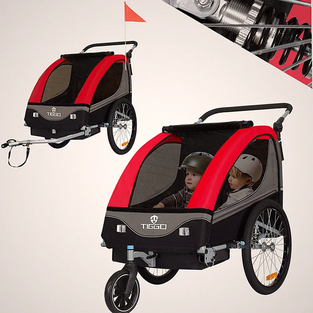 TIGGO Kinderanhänger 2 in 1 Fahrradanhänger Anhänger + Jogger + Federung