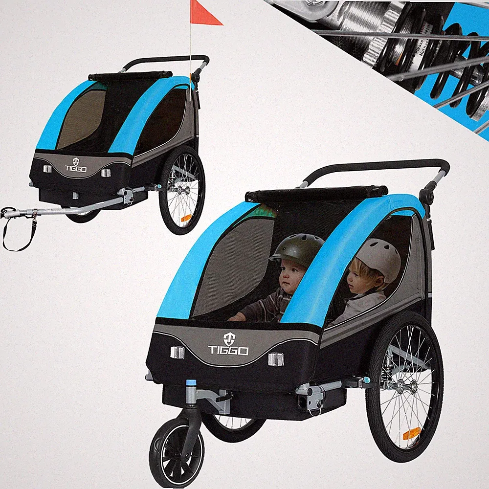 TIGGO Kinderanhänger 2 in 1 Fahrradanhänger Anhänger + Jogger + Federung
