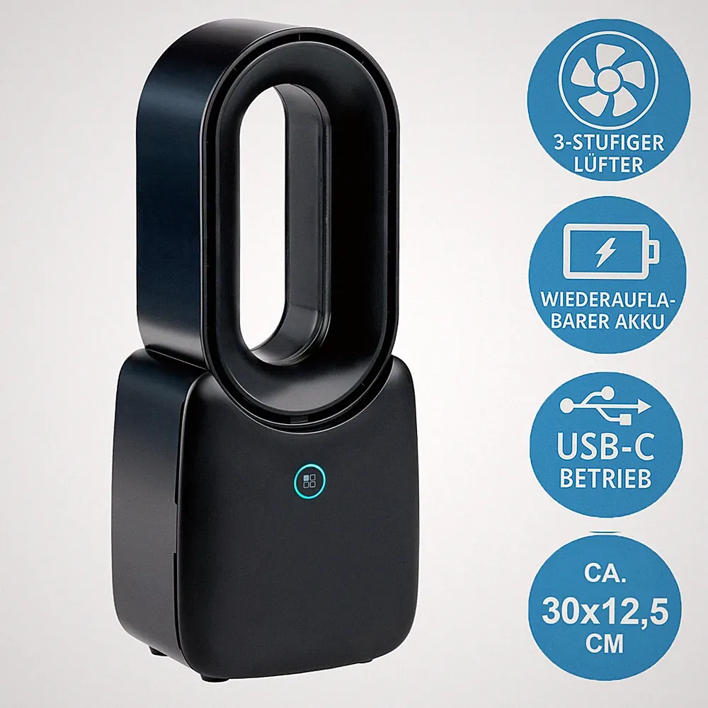 Tischventilator Ventilator leise USB Akku tragbar Tischlüfter Büro klein schwarz