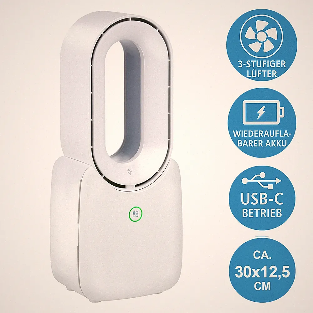 Tischventilator Ventilator leise USB Akku tragbar Tischlüfter klein Büro Weiß