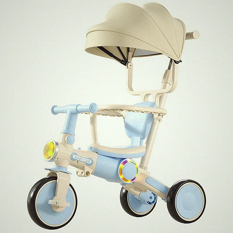 Tolles 4-in-1 Kinder Trike Kleinkind Kinderwagen Balance faltbares Dreirad LED-Leuchten
