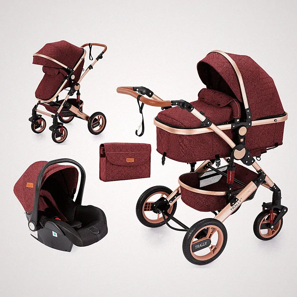 Trally® 3in1 Kombi-Kinderwagen Babywanne Buggy Reisebuggy & Auto-Babyschale T4