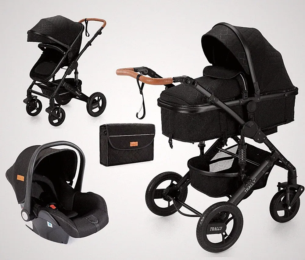 Trally® Kinderwagen 3in1 Kombi-Kinderwagen Buggy Reisebuggy & Autositz Black
